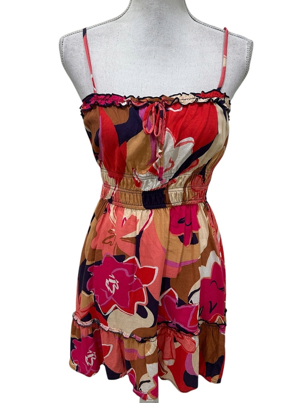 june & hudson Floral Mini sun Dress spaghetti straps Pink, Red, Tan, Navy medium